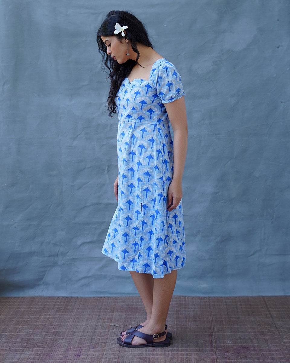 Ishani Blue Hand Block Printed Dress-BAD