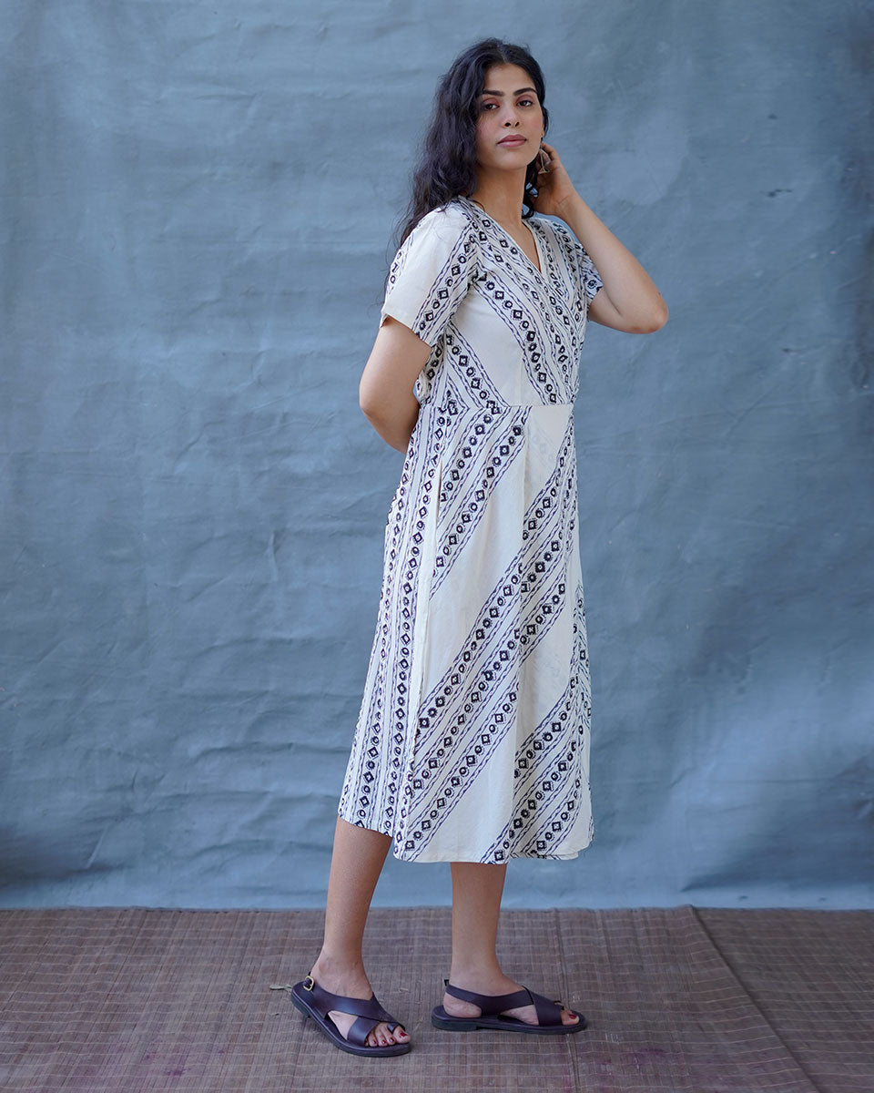 Rain Hush Grey Block Printed Dress - BMS