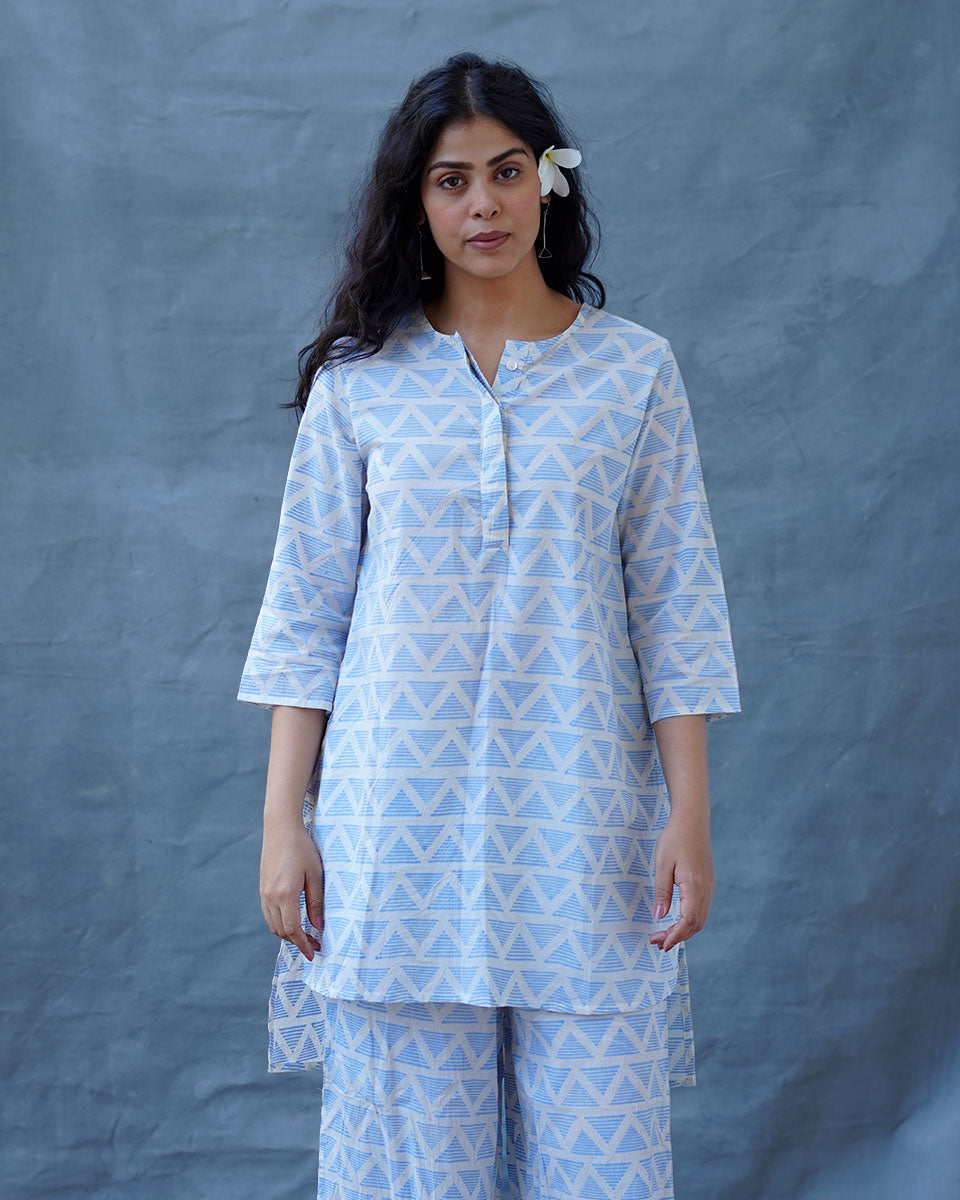 Chaaya Light Blue Hand Block Printed Kurti-BAD