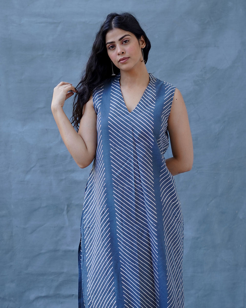 Cloud Kiss Grey Block Printed Kurti - BMS