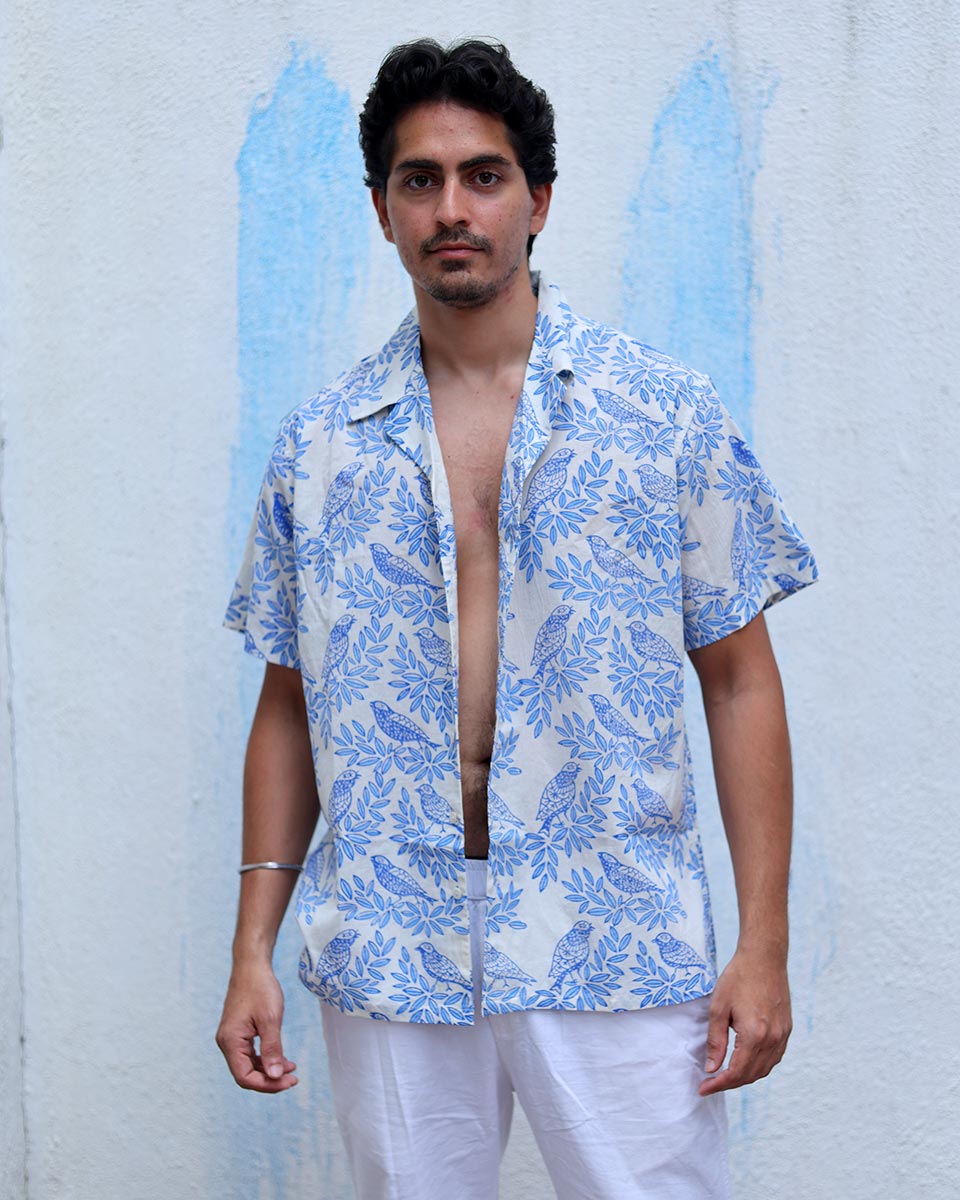 Gulzar Blue Hand Block Print Cotton Shirt -TOF