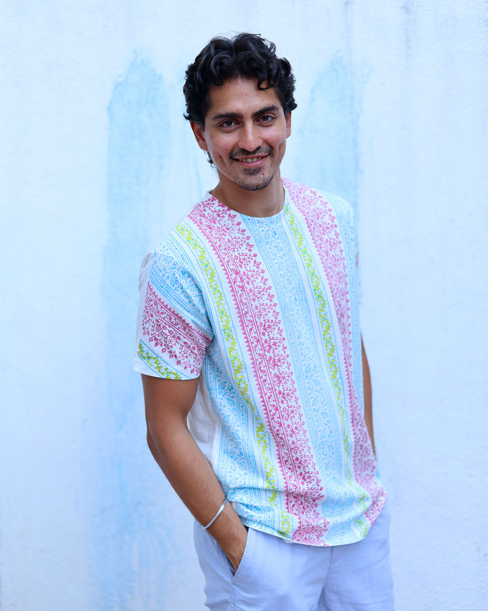 Saahil Multi Colours Hand Block Print Cotton T- Shirt - TOF