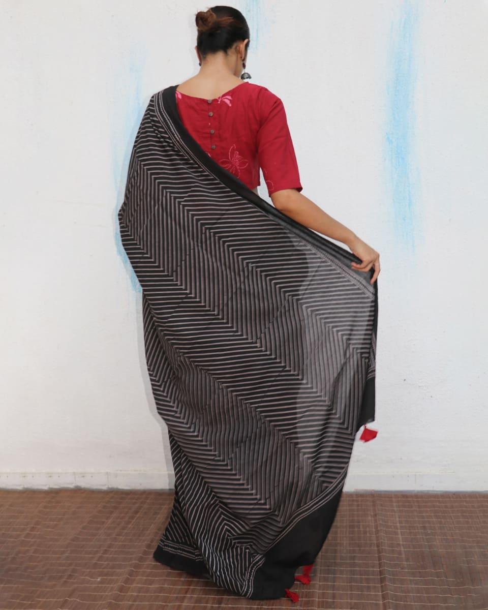 Nightingale Handblockprinted Cotton Saree - Fmtm