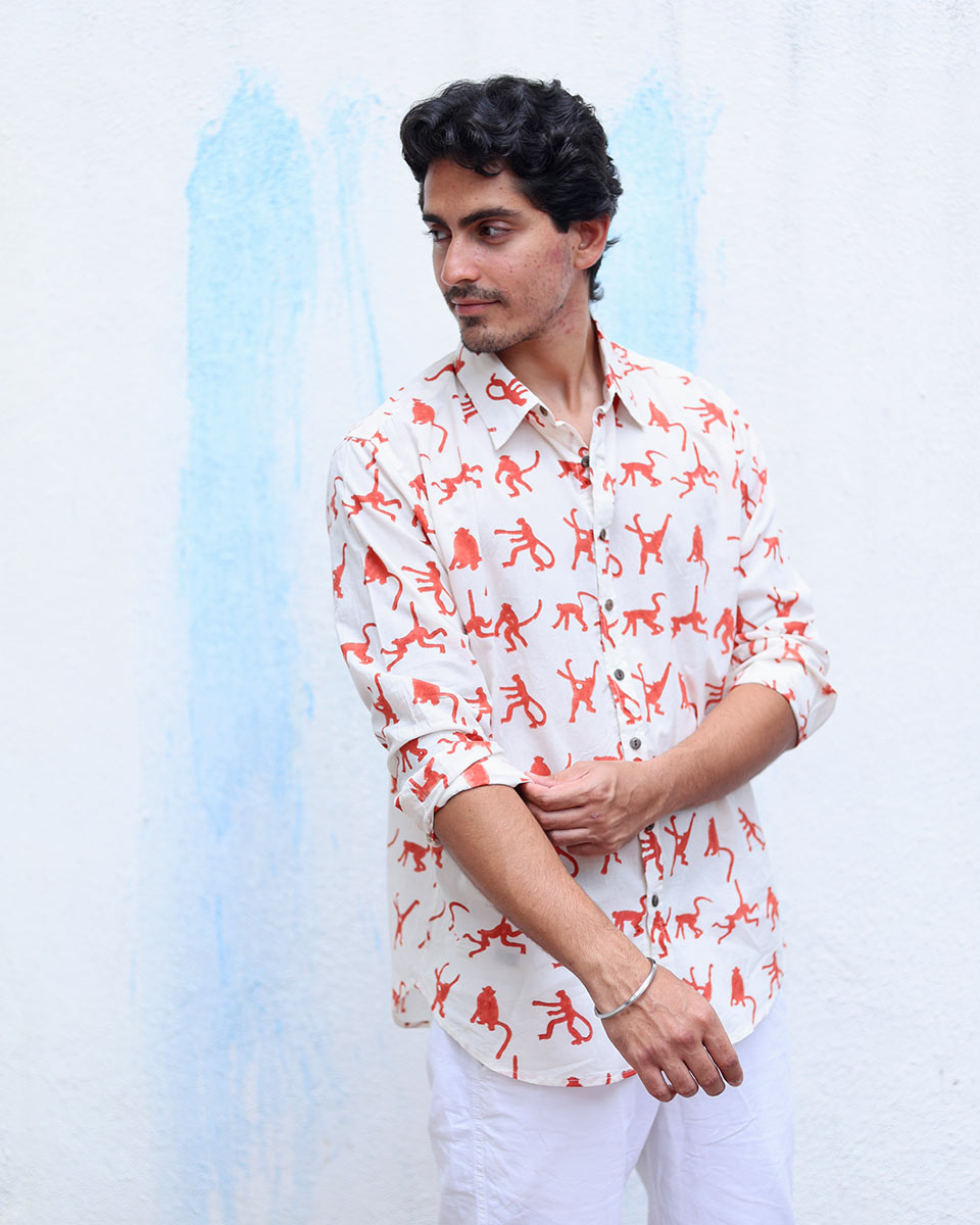 Aariz White Hand Block Print Cotton Shirt -TOF