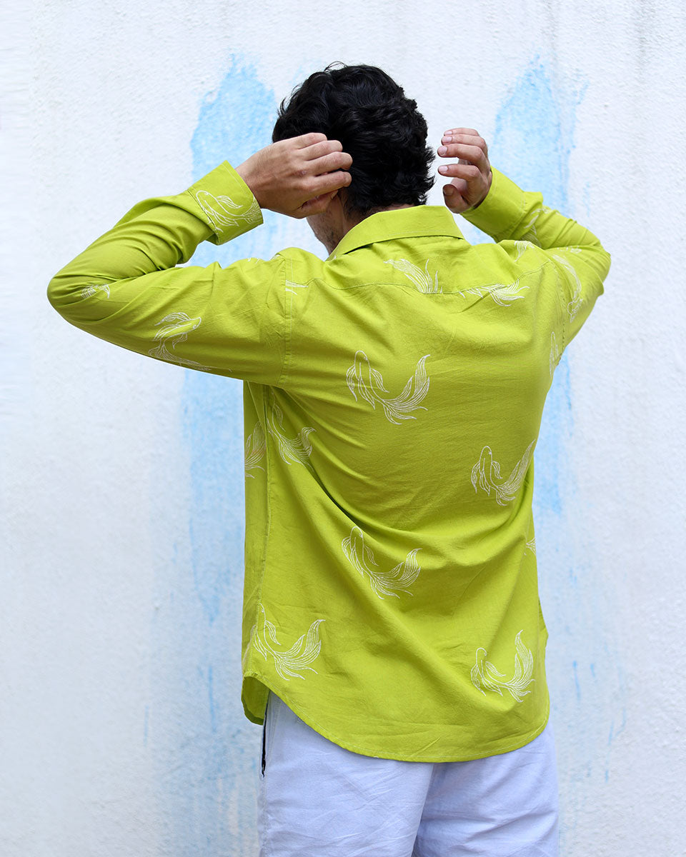 Chirag Lime Green  Hand Block Print Cotton Shirt -TOF