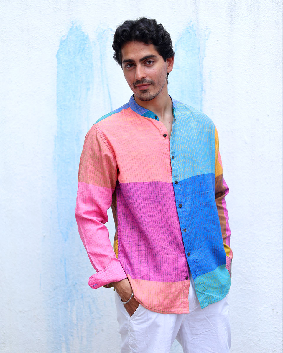 Aarav Multi Colours Handwoven Cotton Shirt - TOF