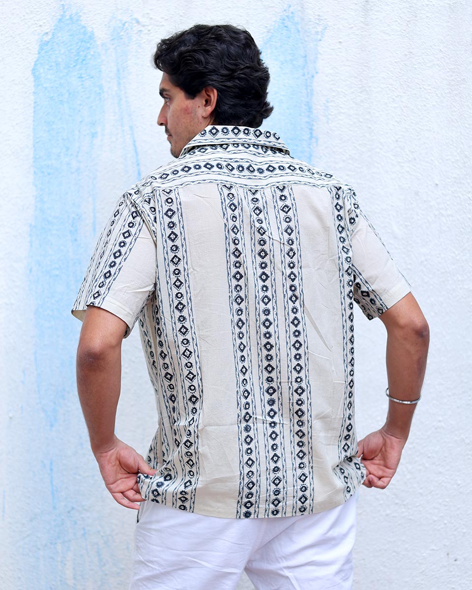 Bebak White  Hand Block Print Cotton T- Shirt - TOF
