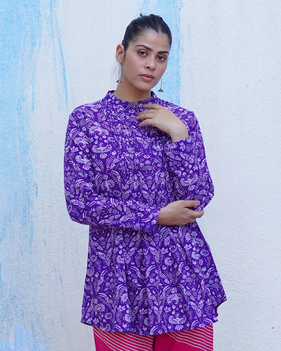 Phooli Purple Handblock Print Cotton Top - BFG