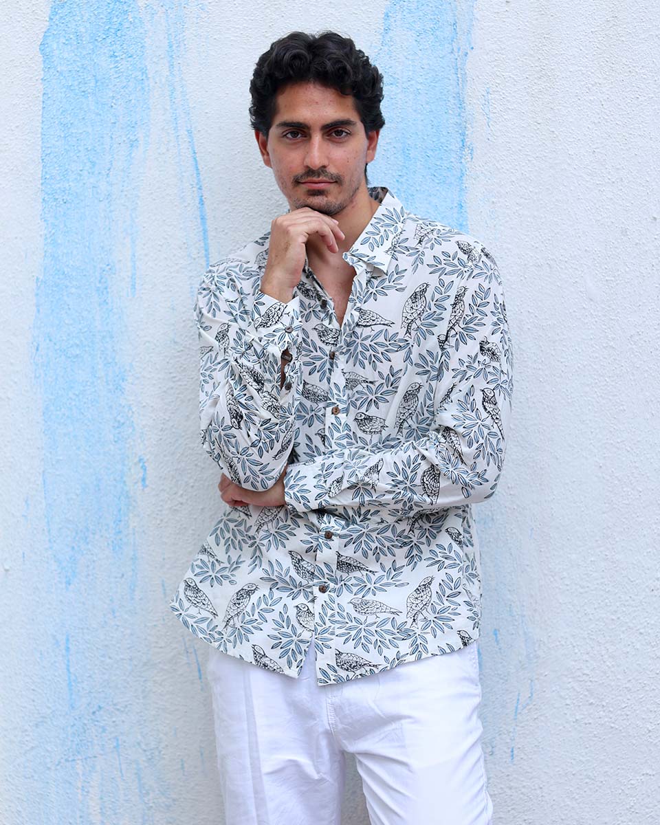 Sarmay White Hand Block Print Cotton Shirt - TOF