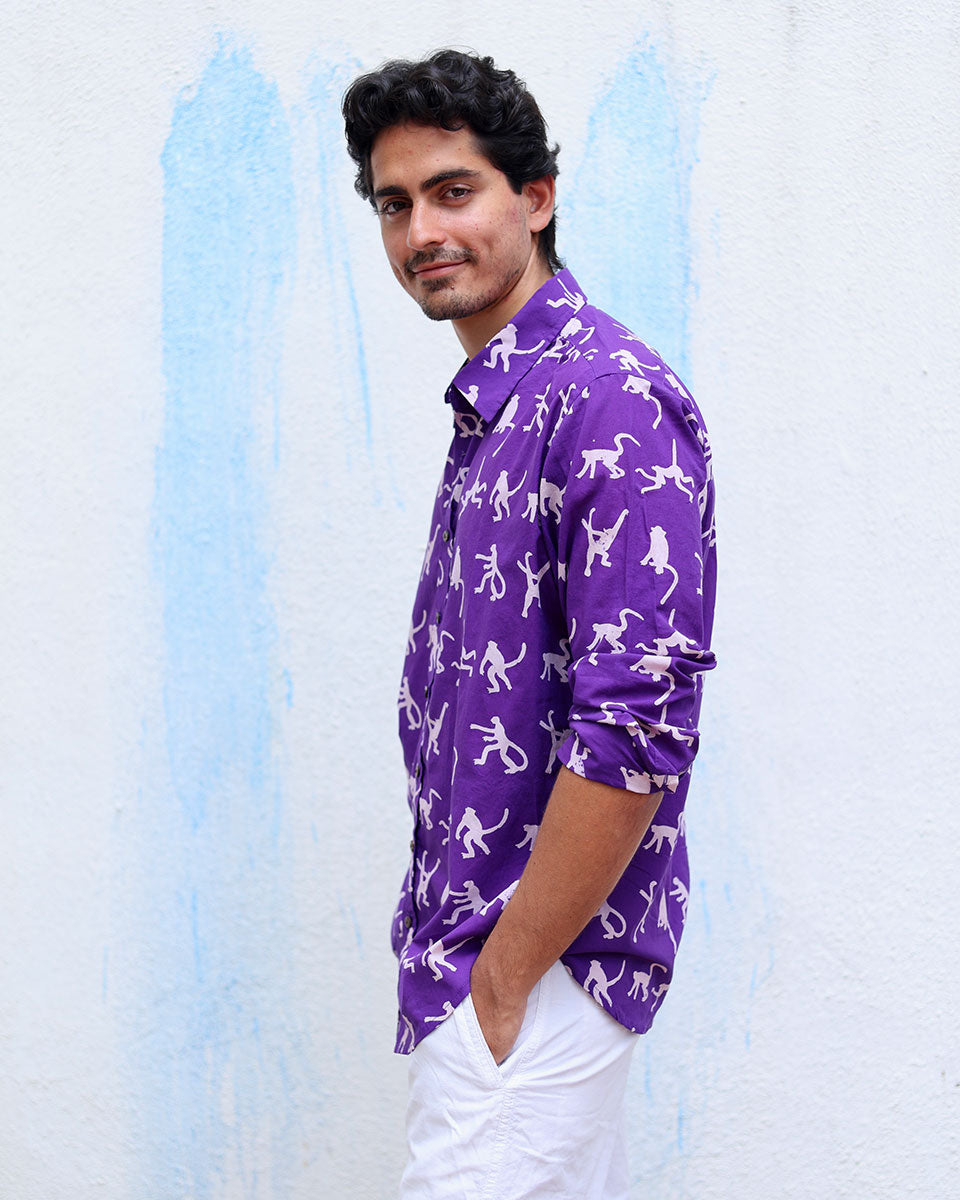 Sairaab Purple Hand Block Print Cotton Shirt - TOF