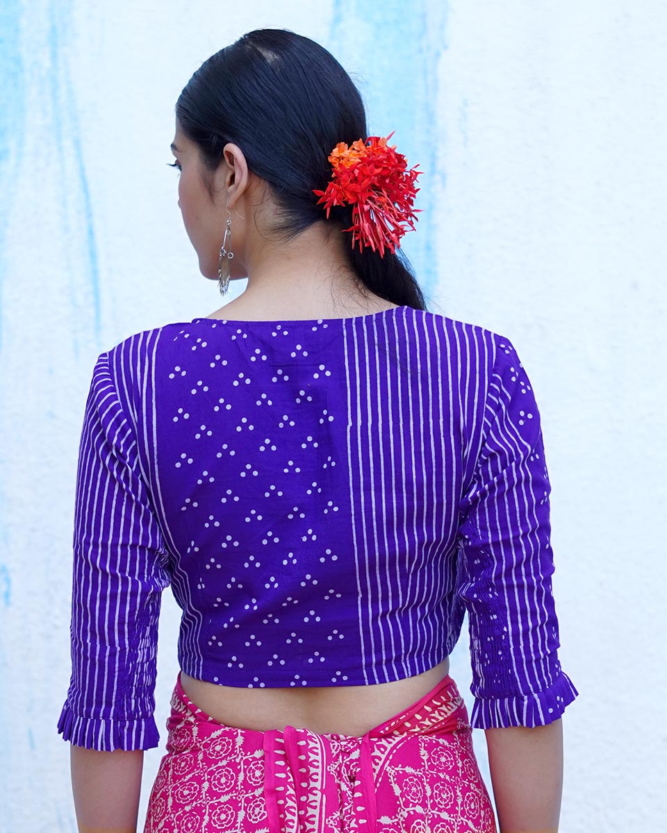Pankhuri Purple Handblock Print Cotton Blouse - BFG