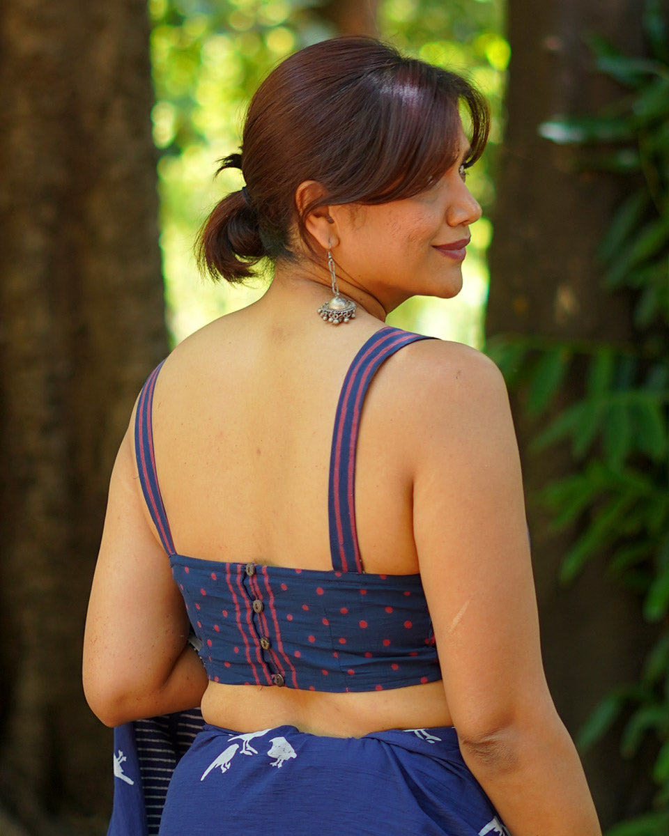 Playing till sunset Indigo Hand Block Printed Cotton Blouse - UMT