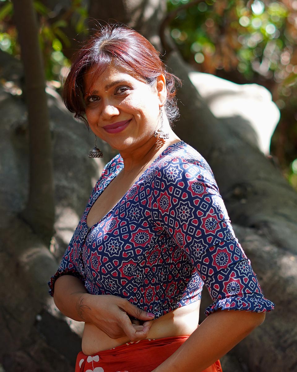 Carefree Hours Indigo Blue Hand Block Printed Cotton Blouse - UMT