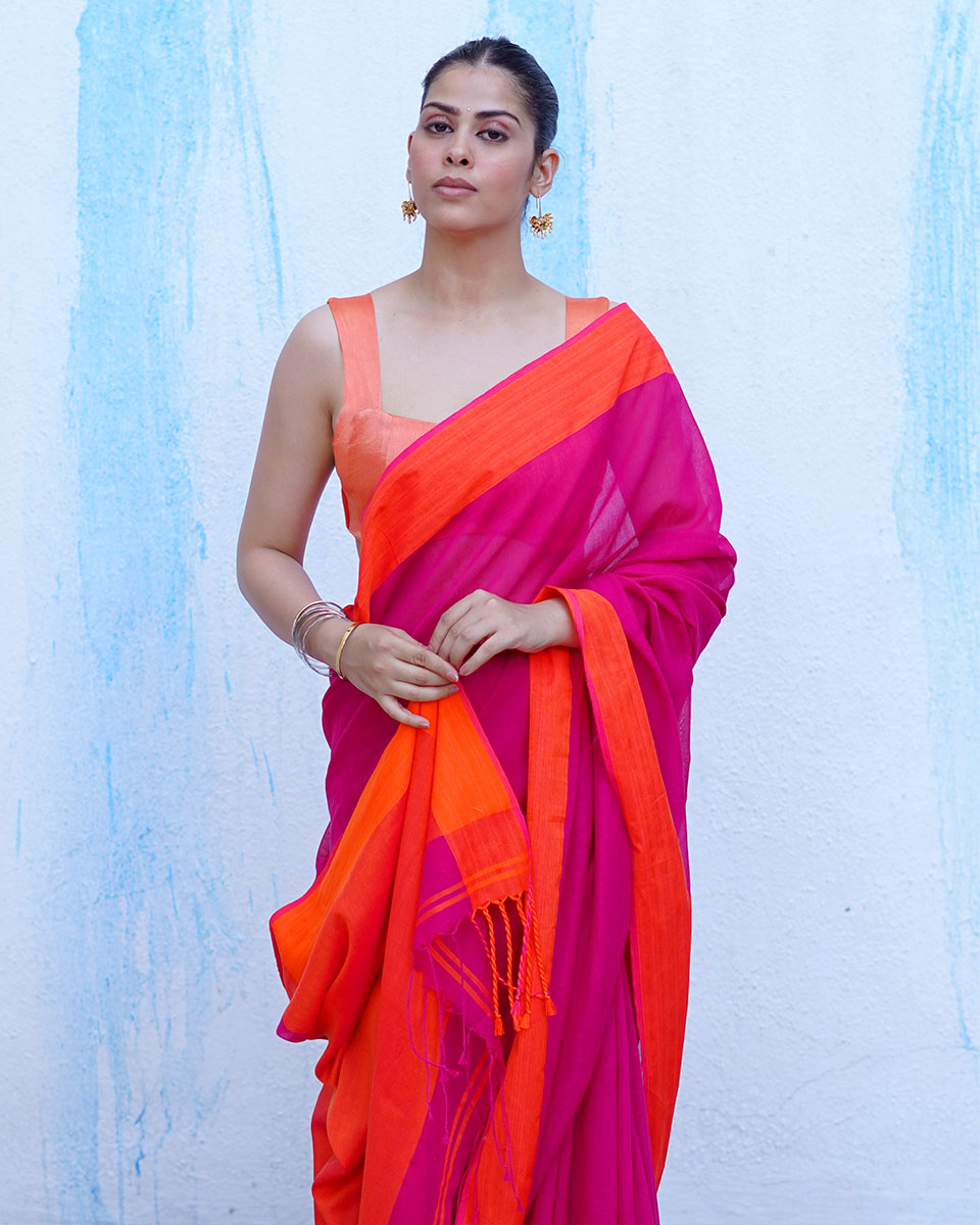 Gaia Pink Handwoven Cotton Saree - NTC