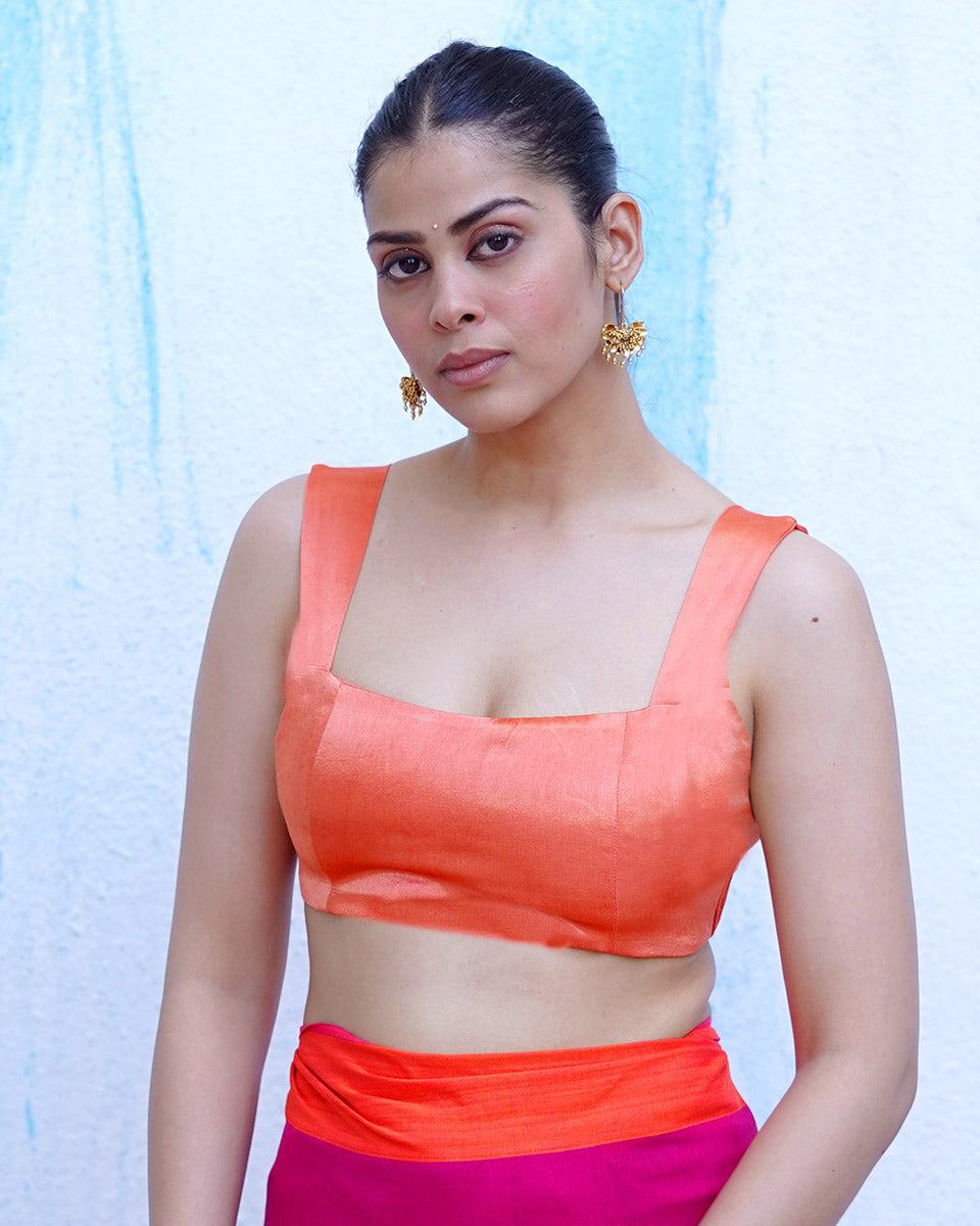 Chloris Orange Mashru Silk Blouse -  NTC