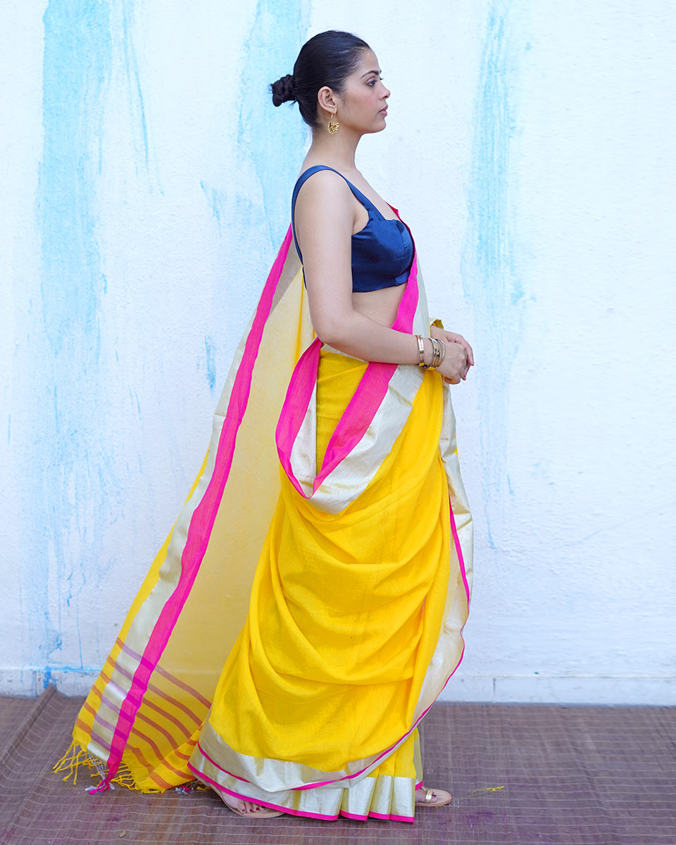 Rhea Yellow Handwoven Cotton Saree - NTC