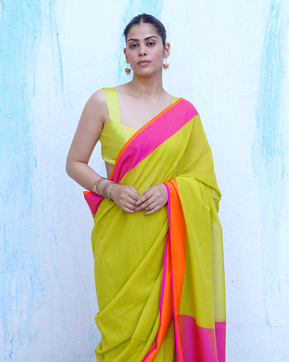 Selene Lime Green Handwoven Cotton Saree - NTC