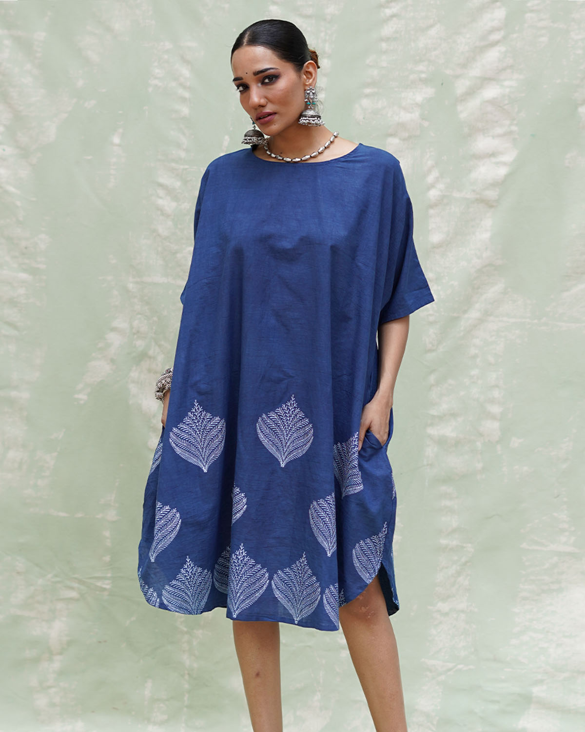 Megh Malhar Blue Handblock Print Cotton Dress - INDI