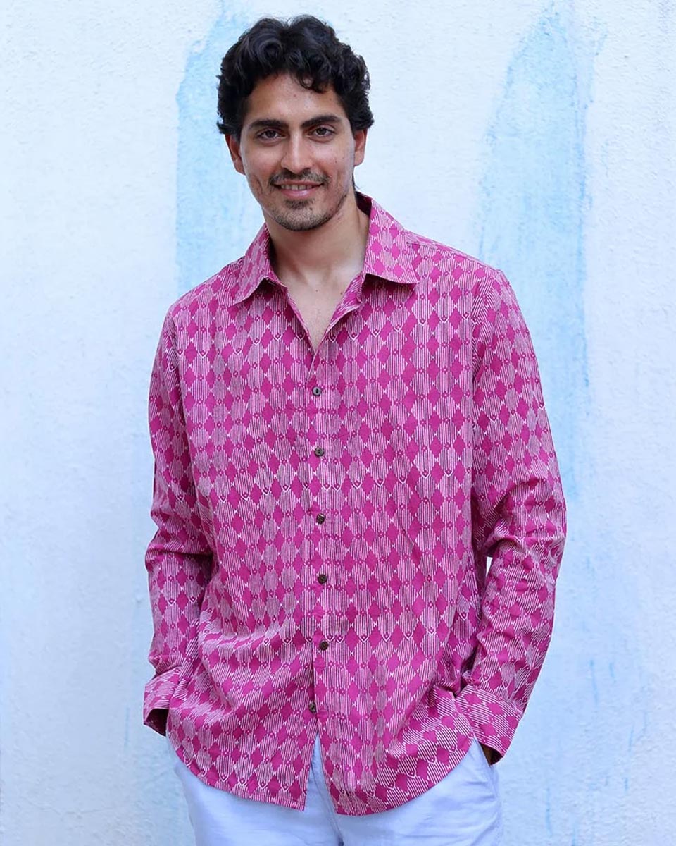Shadab Pink Hand Block Print Cotton Shirt -TOF