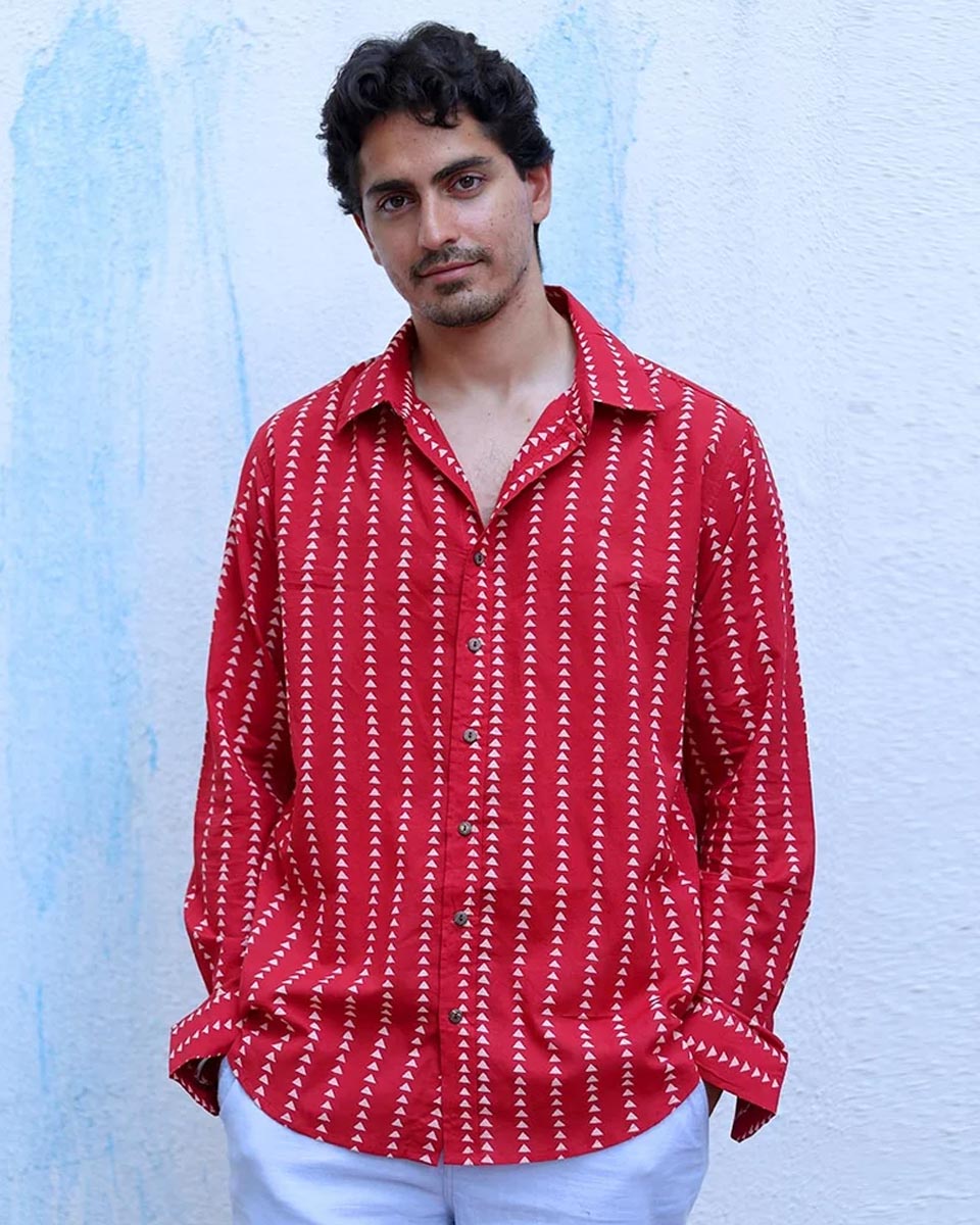 Raahi Red Hand Block Print Cotton Shirt -TOF
