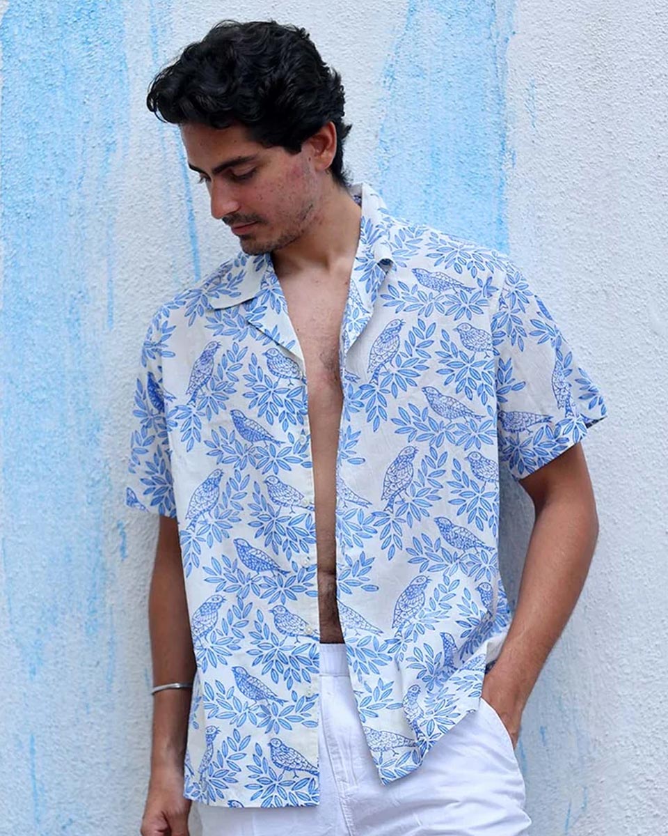 Gulzar Blue Hand Block Print Cotton Shirt -TOF