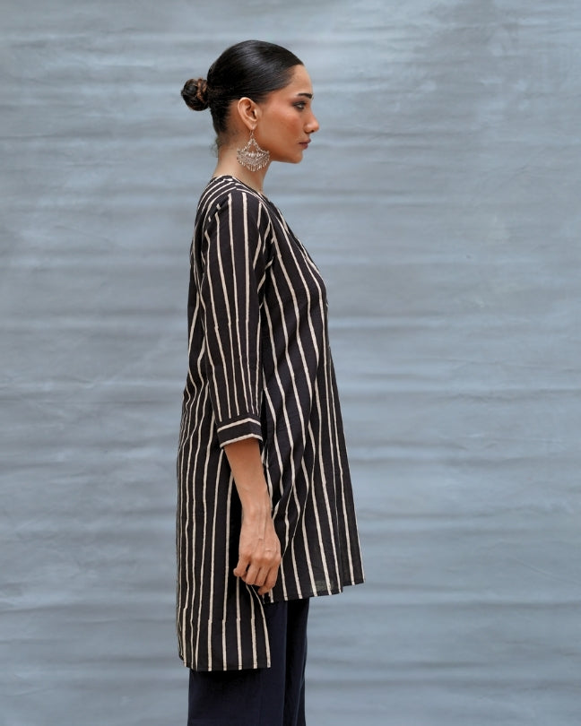 Flower Moon Black Handblock Print Cotton Kurta - MNCH