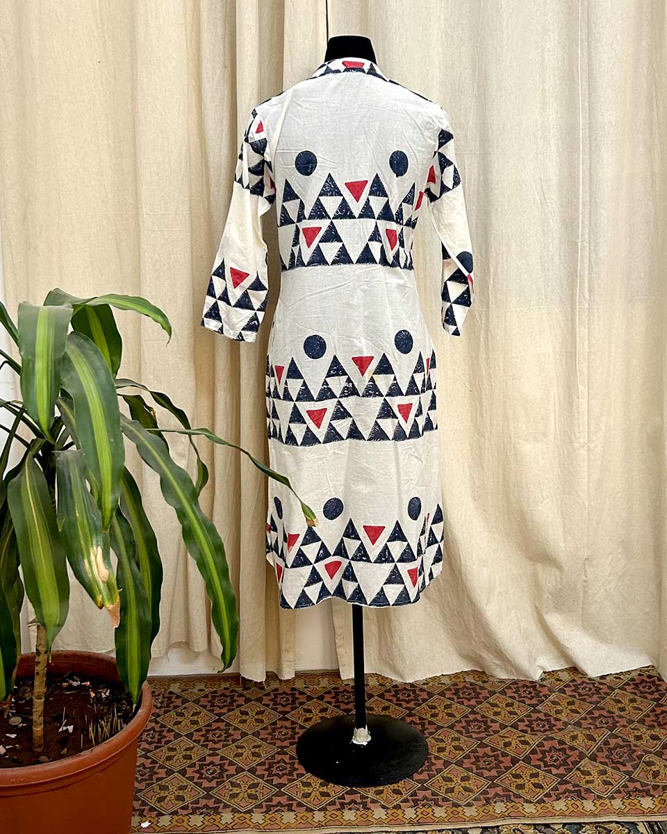 Aarika White Handblockprinted cotton kurti-LD
