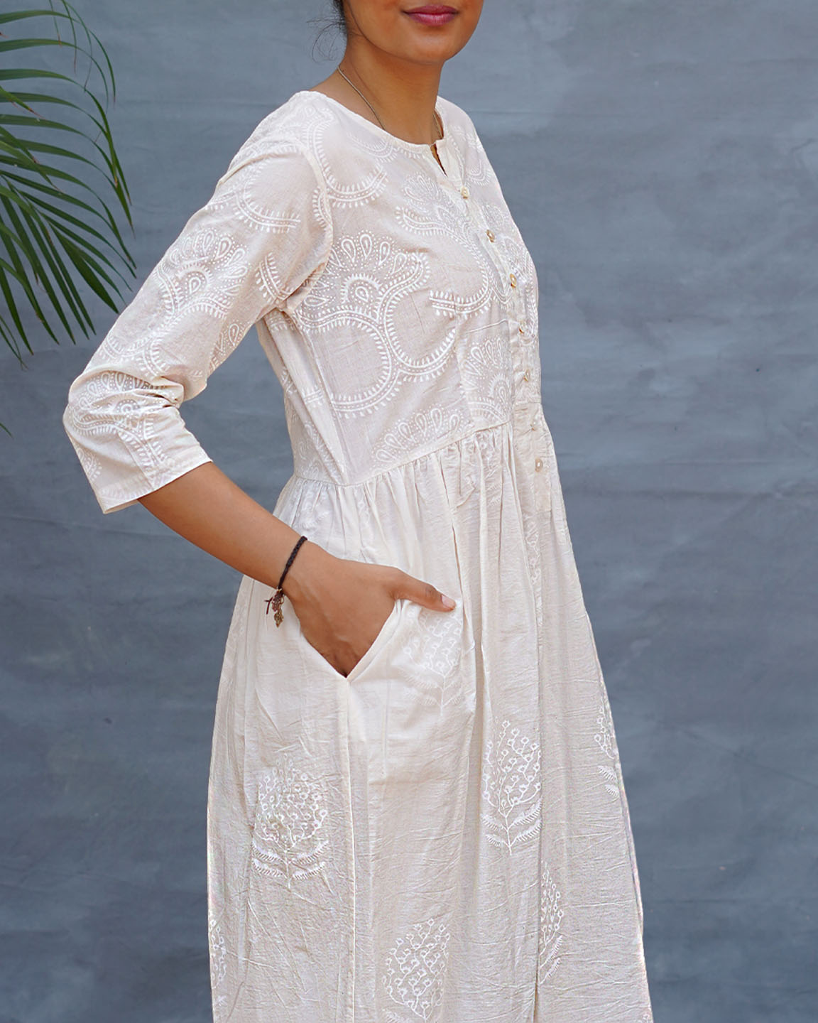 Pressed Cotton Ivory Handblock Printed Kurta Pant Set - SFD