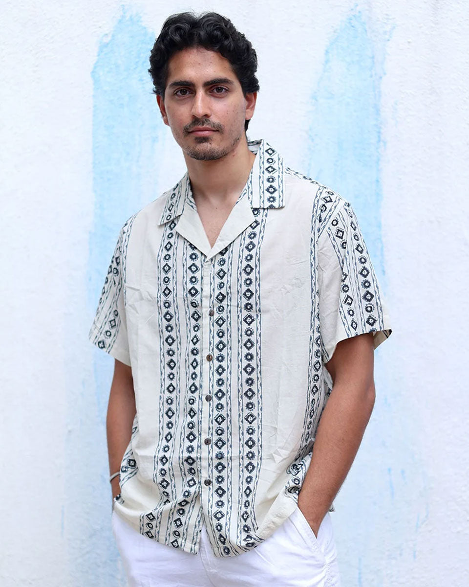 Bebak White  Hand Block Print Cotton T- Shirt - TOF