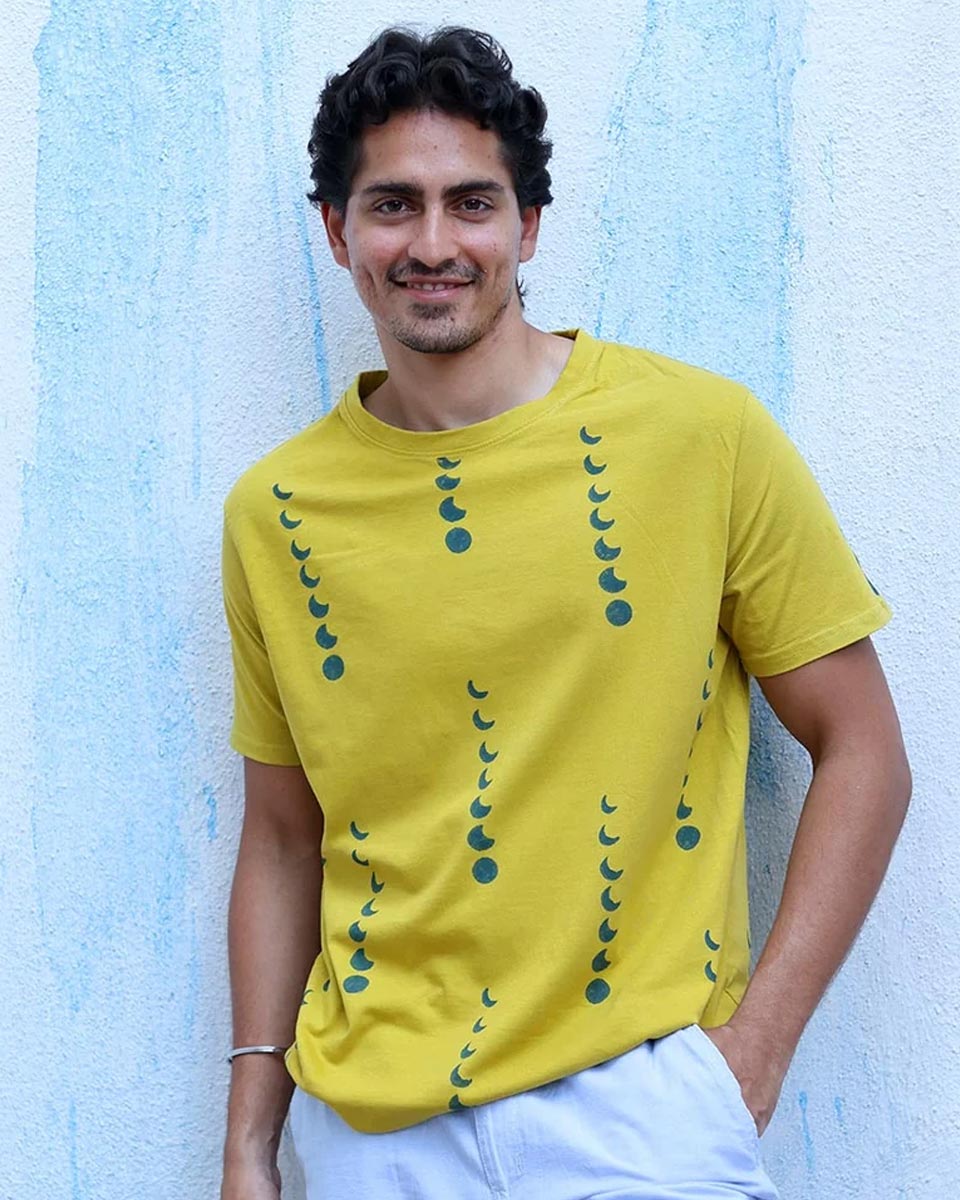 Barkat Mustard Yellow Hand Block Print Cotton T- Shirt - TOF