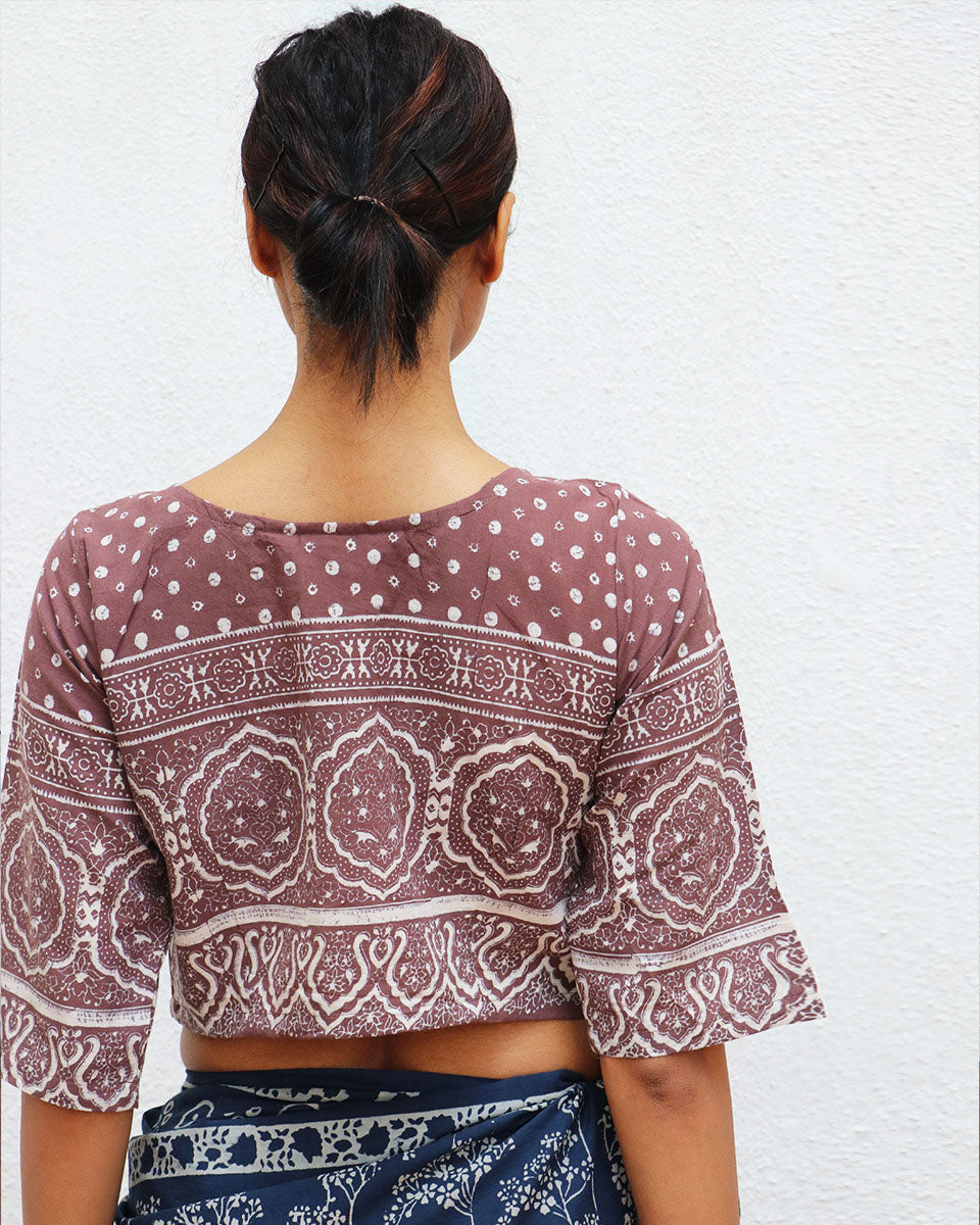 Bourbon Handblock Printed Cotton Crop Top Blouse