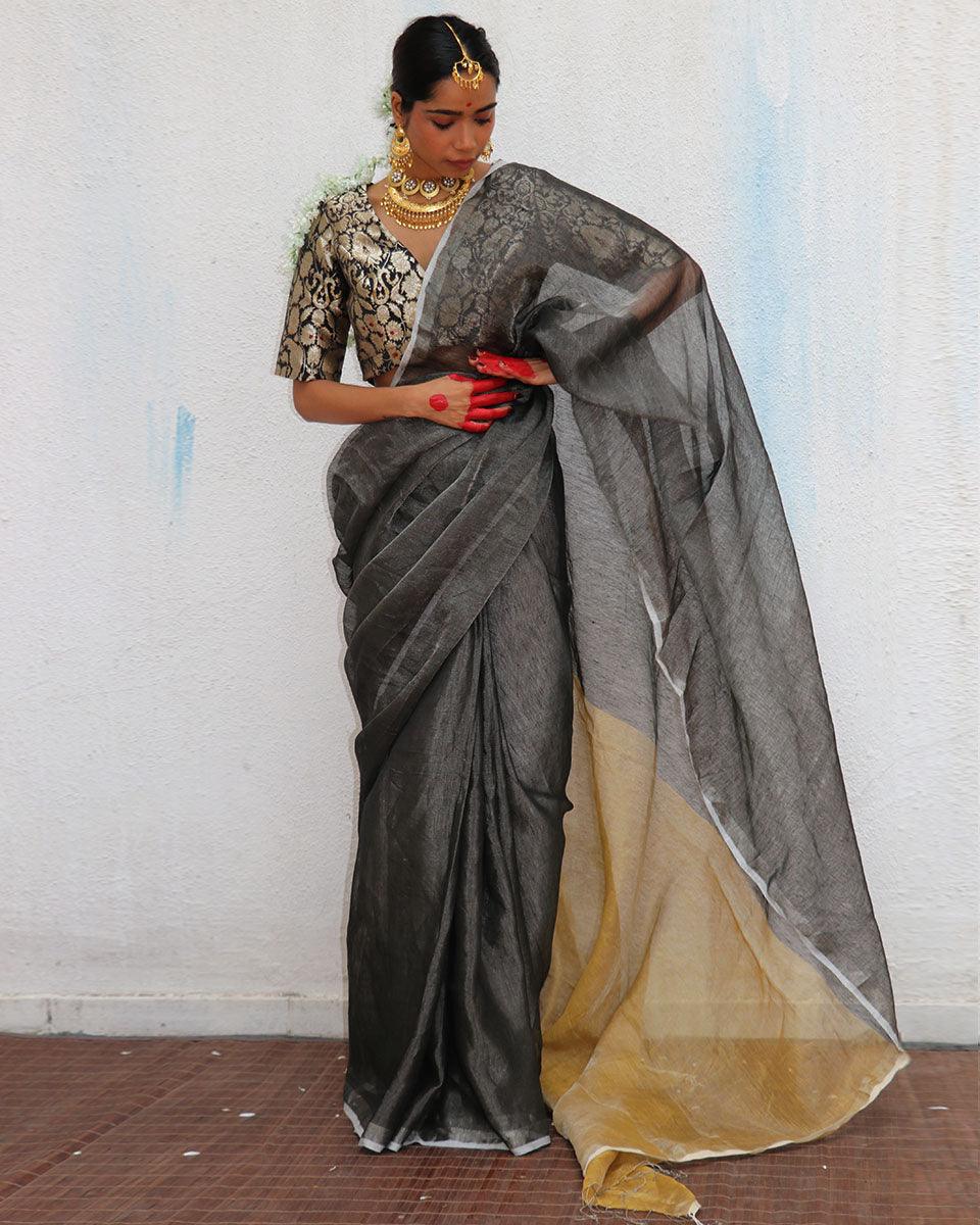 Charulata Handwoven Linen Zari Saree