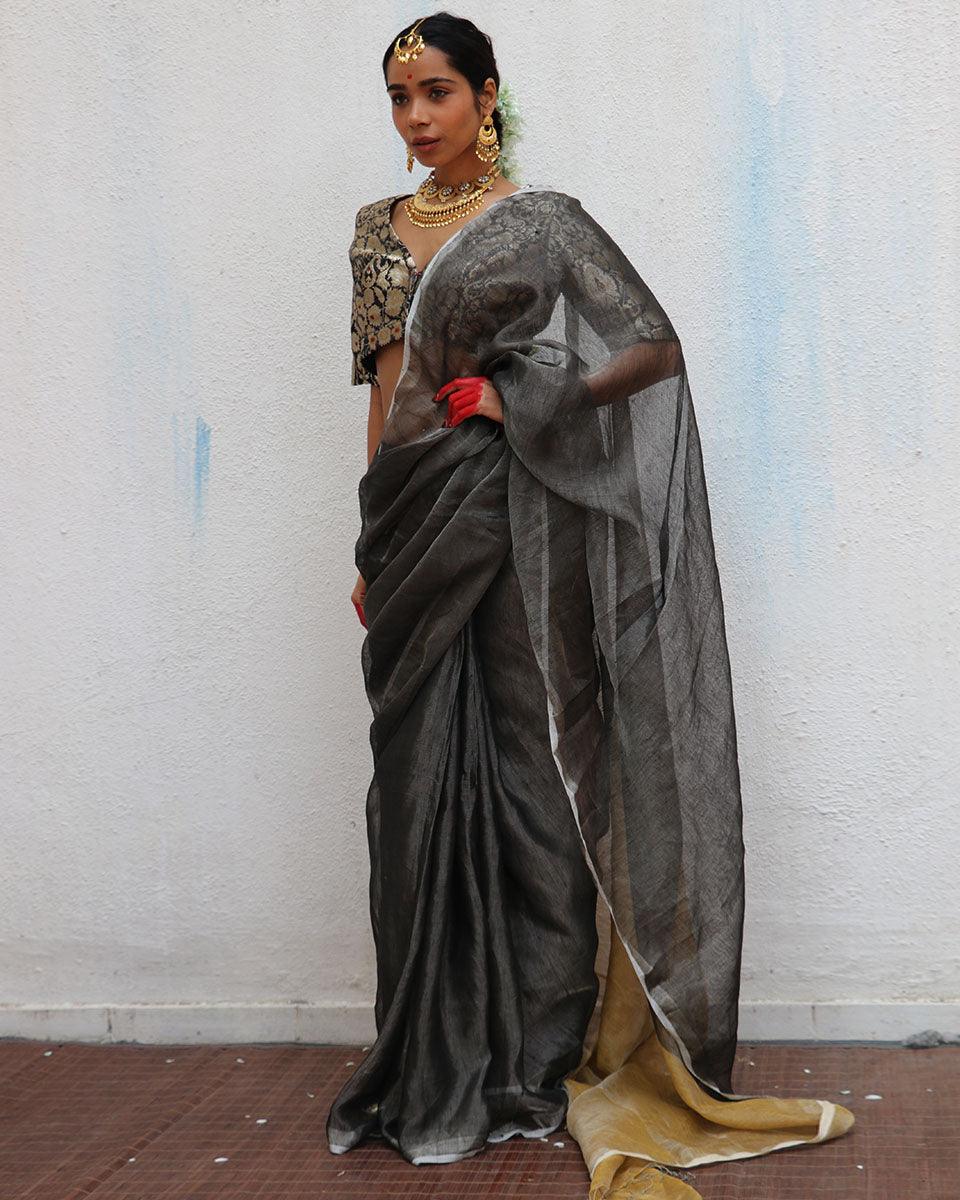 Charulata Handwoven Linen Zari Saree