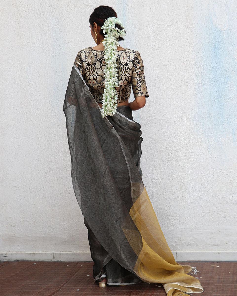 Charulata Handwoven Linen Zari Saree