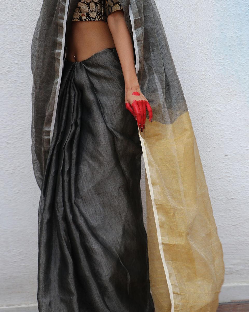 Charulata Handwoven Linen Zari Saree