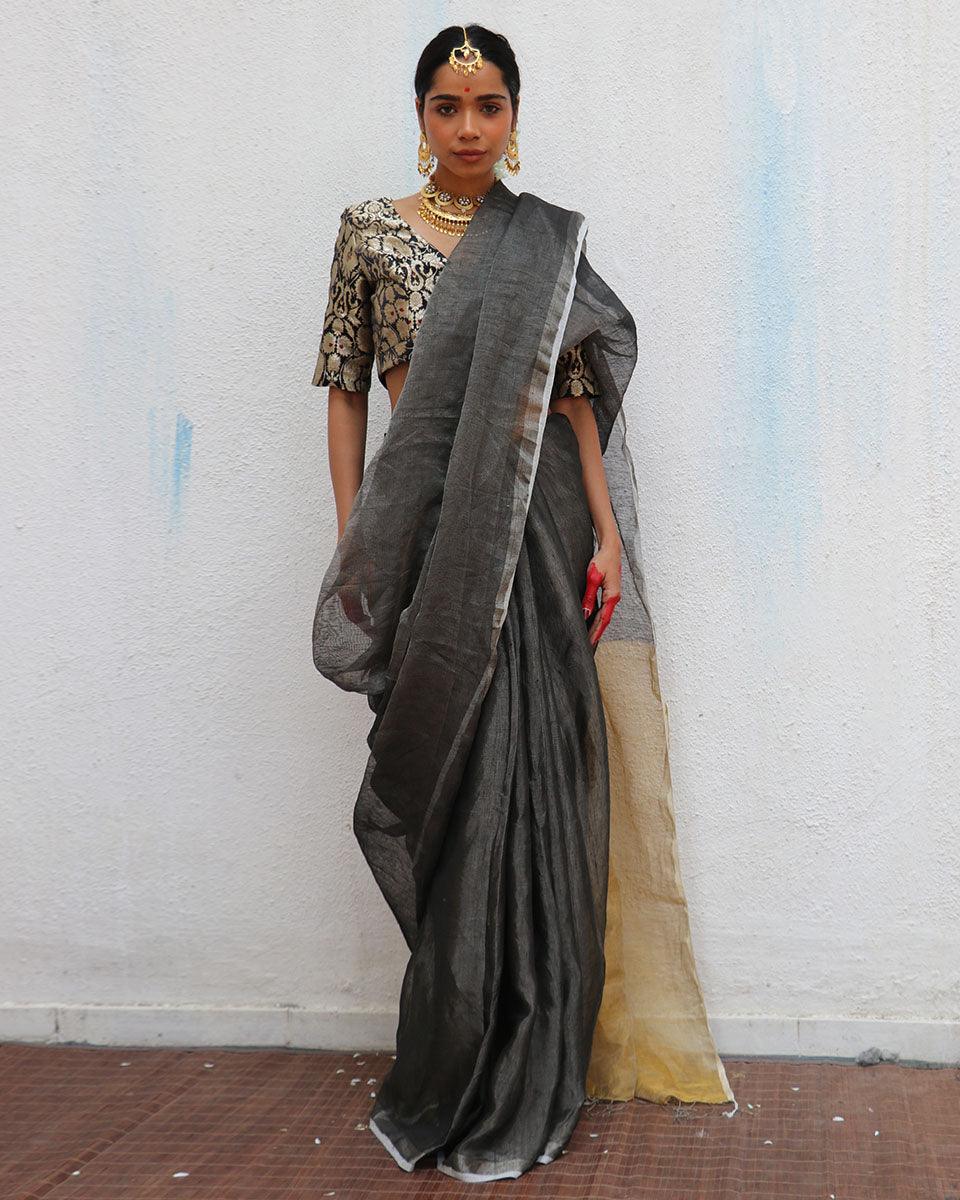 Charulata Handwoven Linen Zari Saree