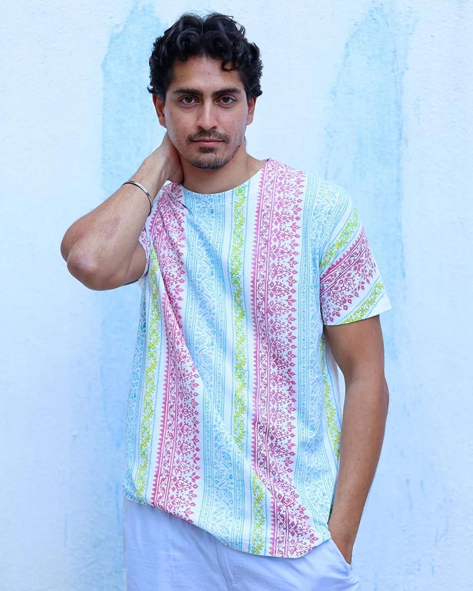 Saahil Multi Colours Hand Block Print Cotton T- Shirt - TOF