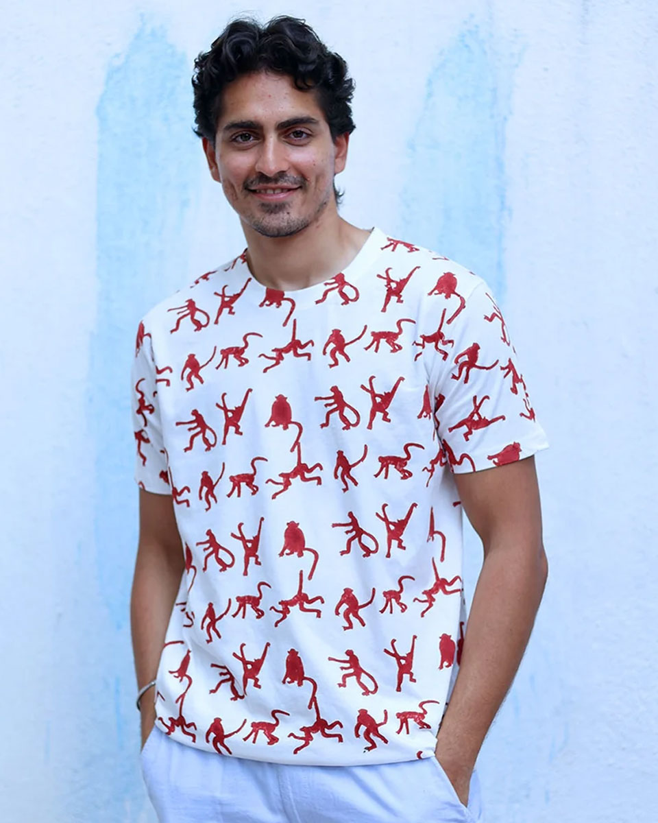 Samar White Hand Block Print Cotton T- Shirt - TOF