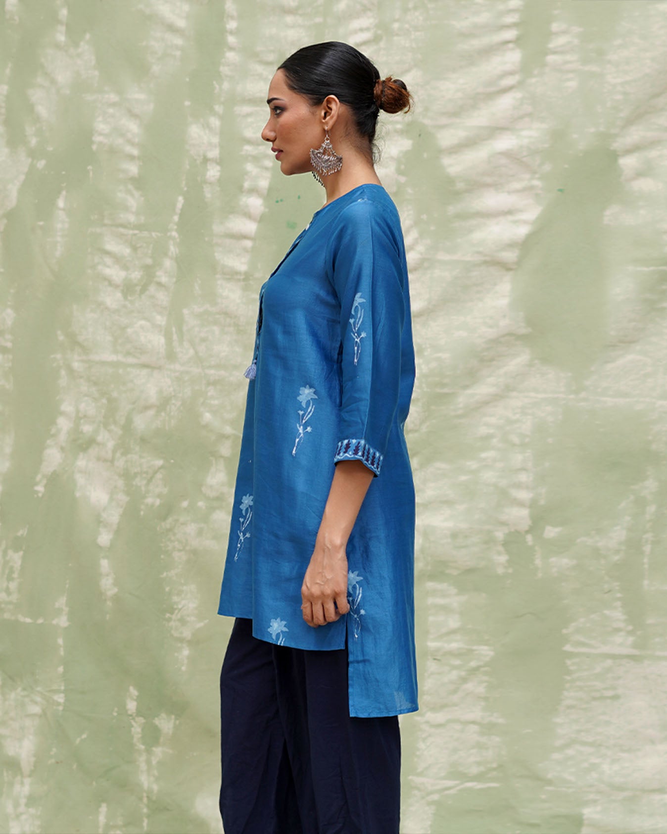 Aasmani Khwab Blue Handblock Printed Chanderi Silk Kurti -  CHD