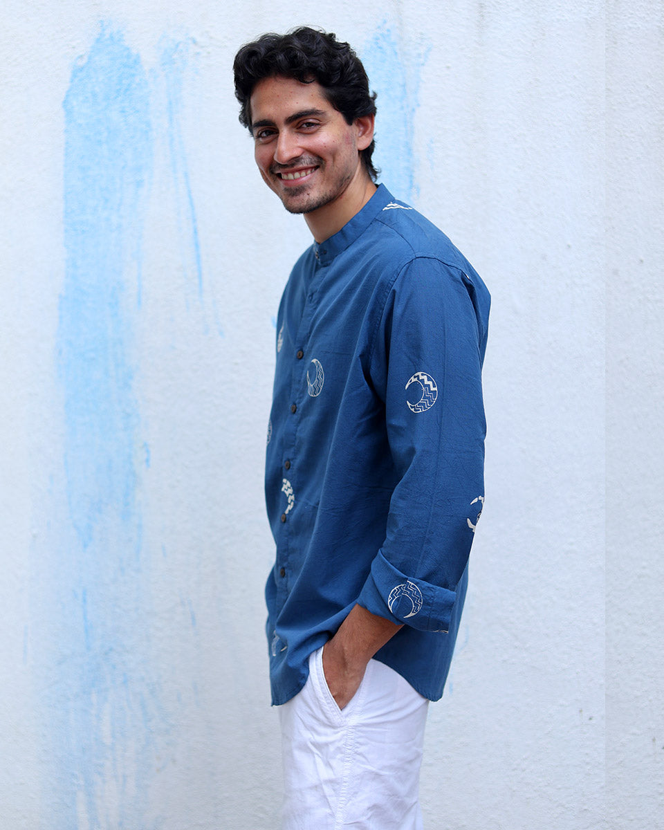 Moh Blue Hand Block Print Cotton Shirt -TOF