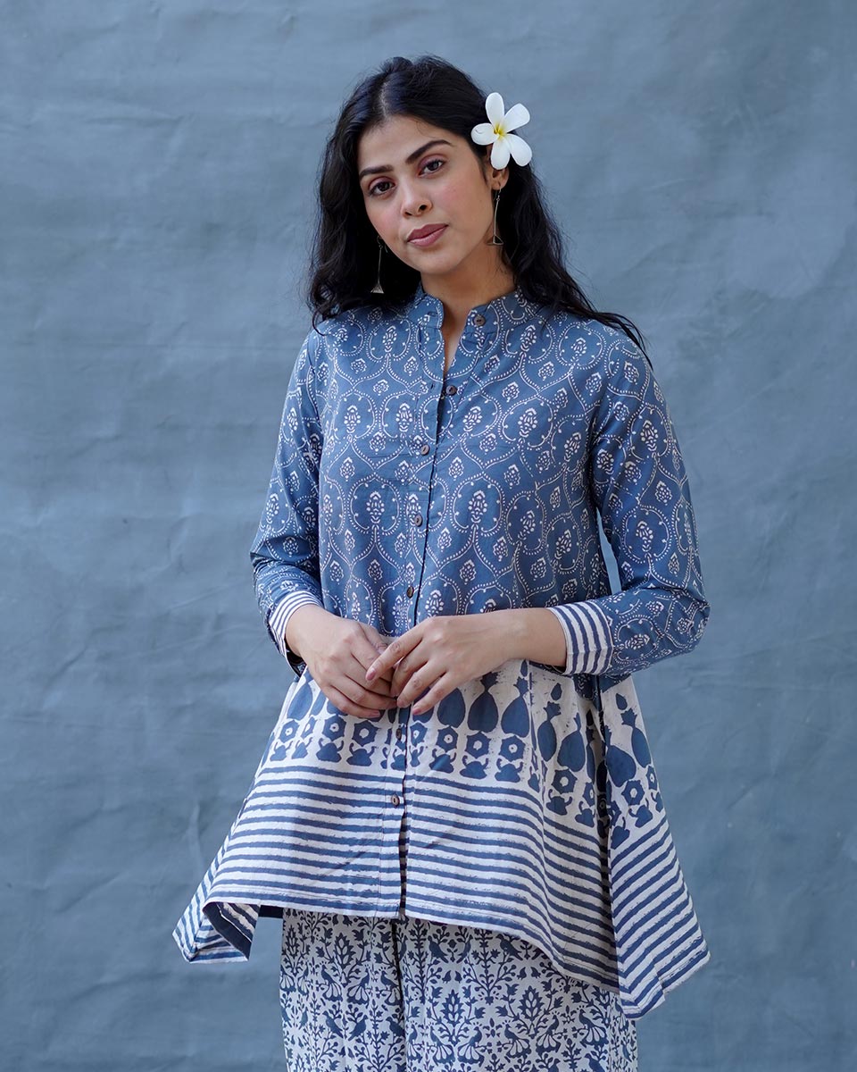 Ashen Shore Grey Block Printed Top - BMS
