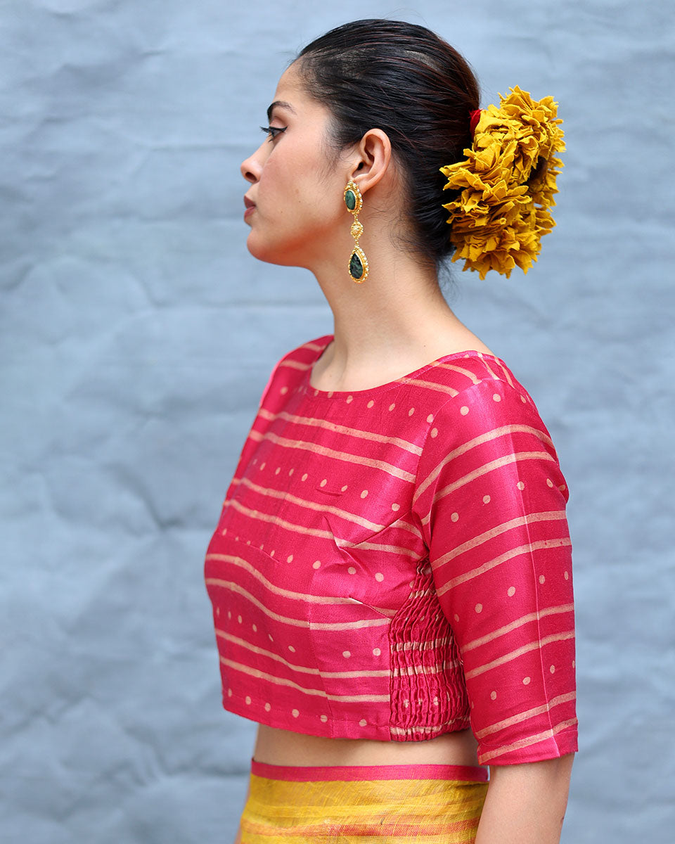 Kavya Pink Handblock Print Mashru Silk Blouse - RSH