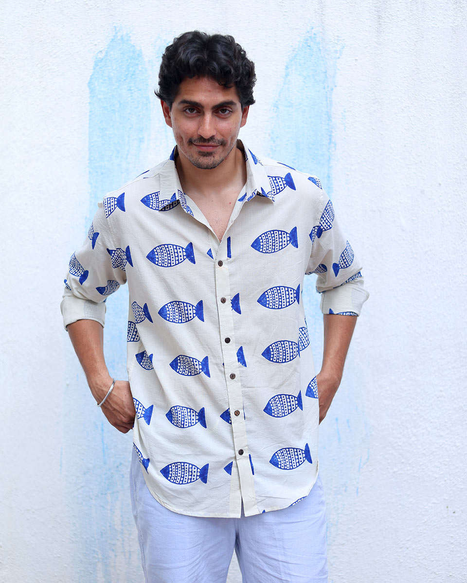 Aabru White Hand Block Print Cotton Shirt - TOF