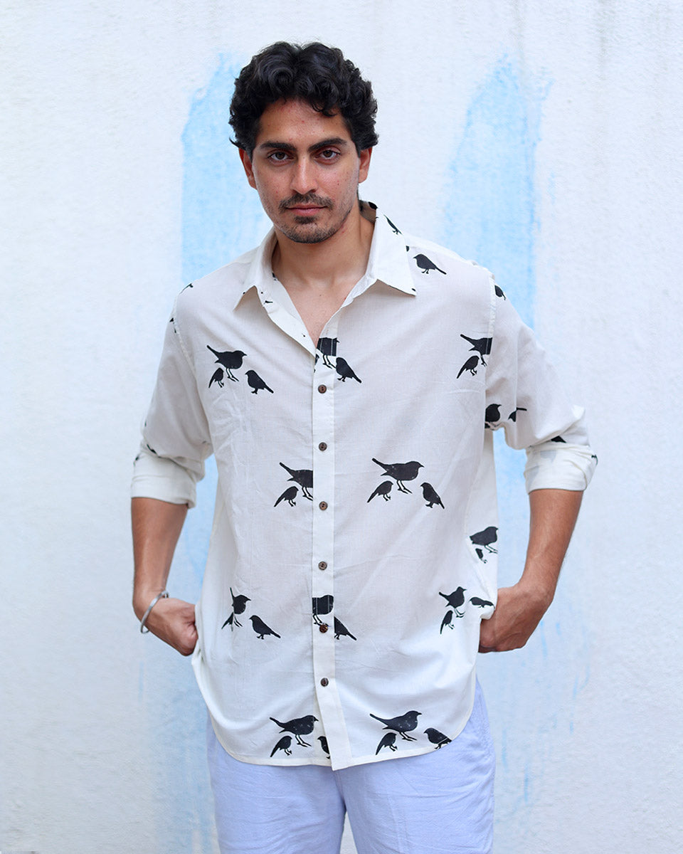 Aabhas White Hand Block Print Cotton Shirt -TOF