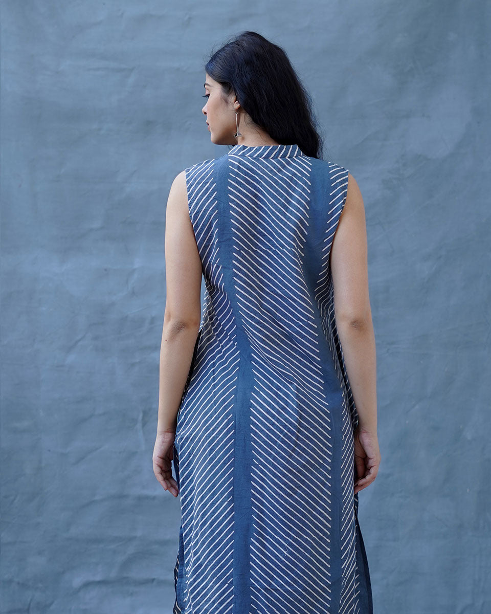 Cloud Kiss Grey Block Printed Kurti - BMS