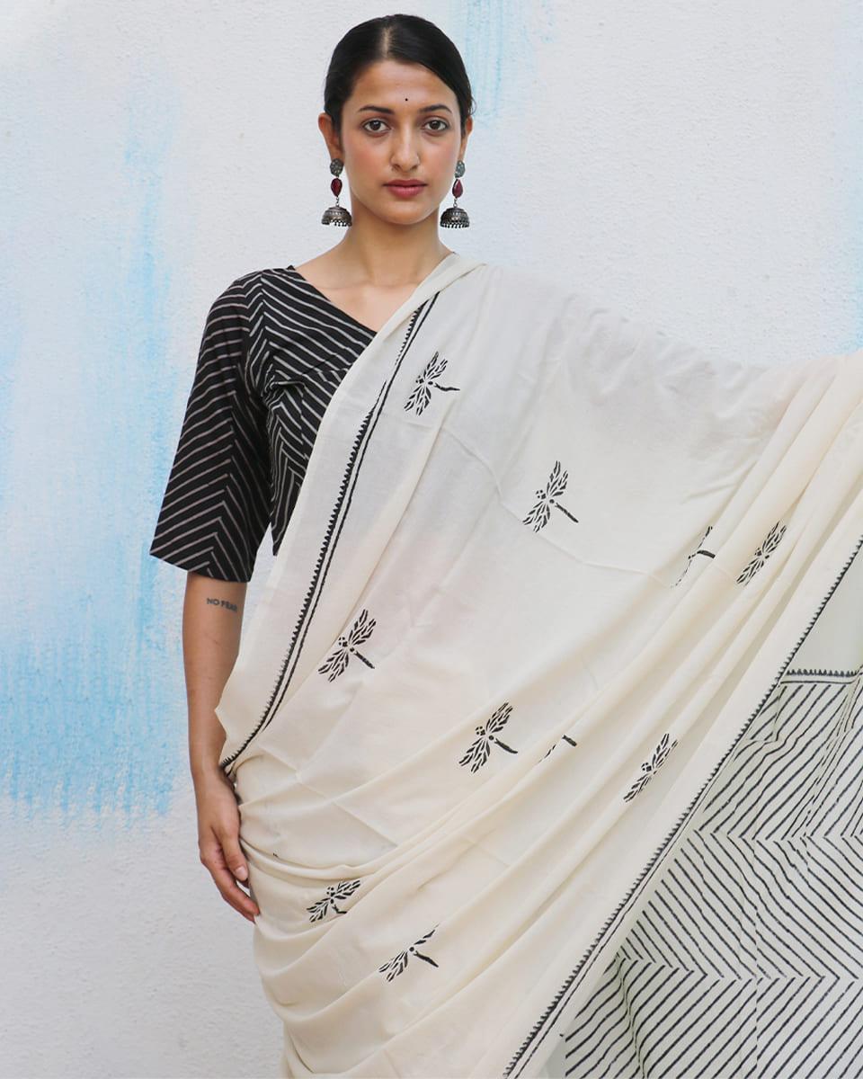 Jujube Hand Blockprinted Cotton Saree - Fmtm