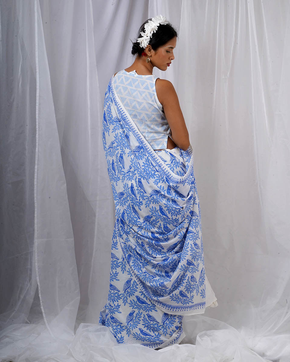 Rimi Ivory Hand Block Printed Saree-BAD