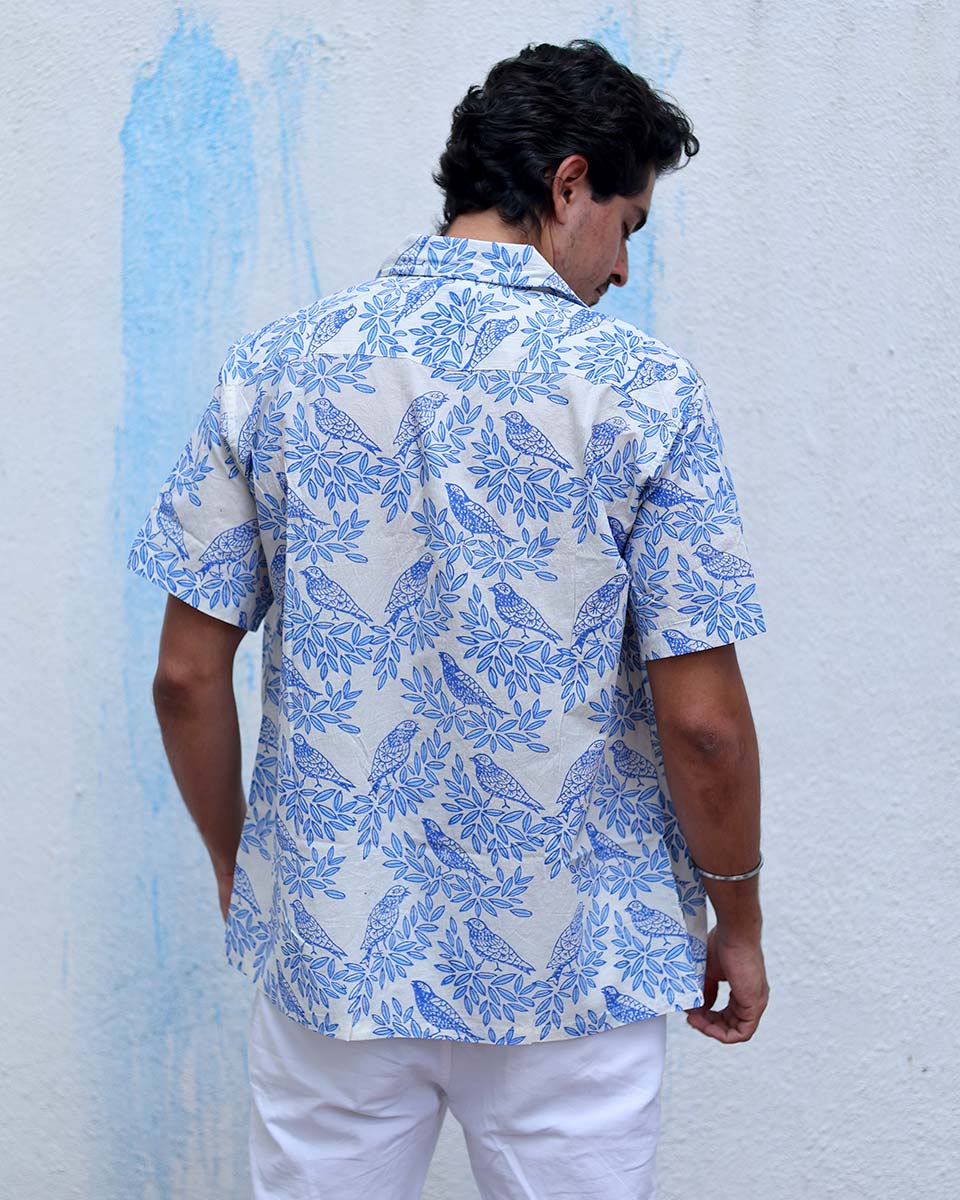 Gulzar Blue Hand Block Print Cotton Shirt -TOF