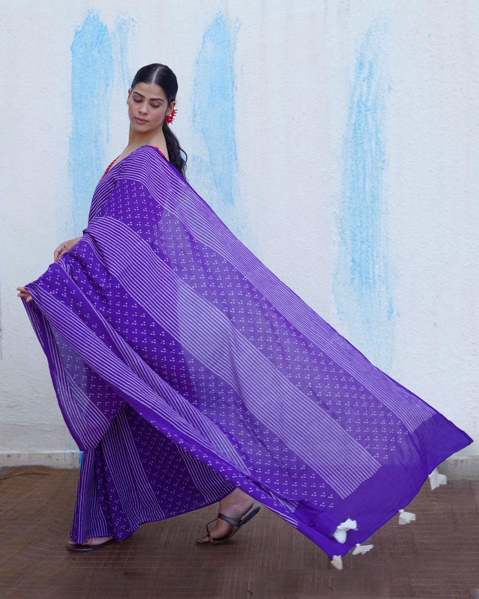 Chidiya Purple Handblock Print Cotton Saree - BFG