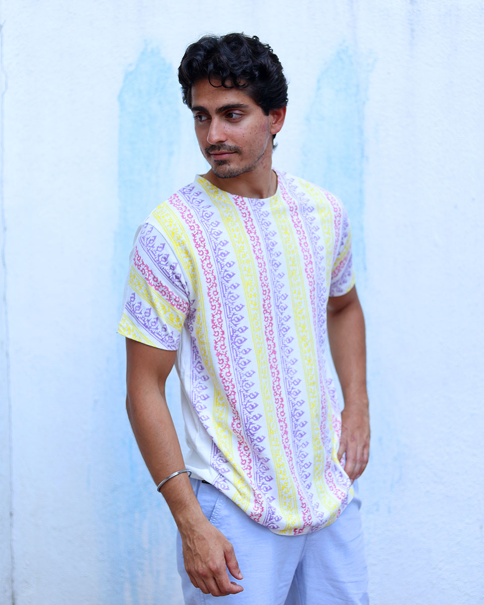 Janan Multi Colours Hand Block Print Cotton T- Shirt - TOF